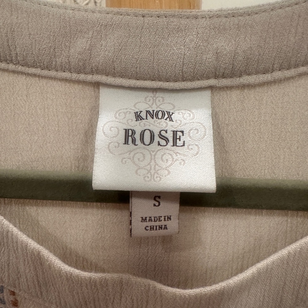 Knox Rose Embroidered Boho Peasant Top Cream Floral Blouse S - Picture 2 of 5